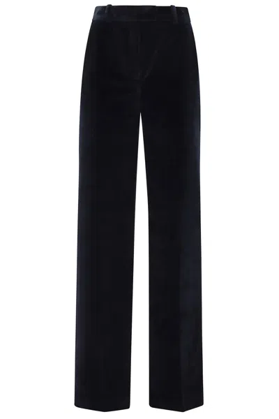 Circolo 1901 Navy Velvet Pants With Mid-rise Waist In Blue