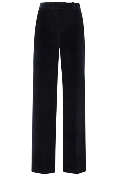 Circolo 1901 Navy Velvet Pants With Mid-rise Waist In Blue