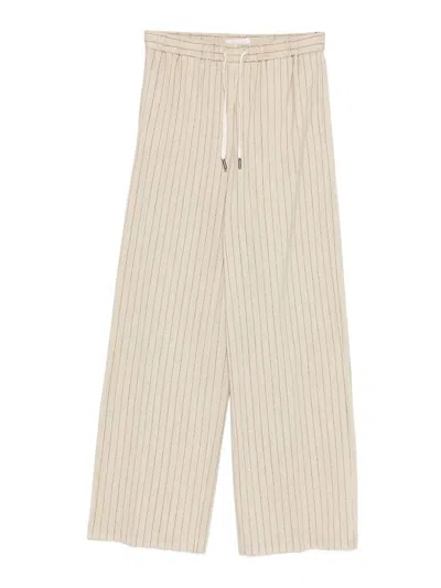 Circolo 1901 Pinstripe Trousers With Drawstring Waist In Neutral
