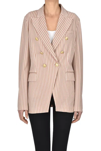 Circolo 1901 Piquet Cotton Double-breasted Blazer In Pink