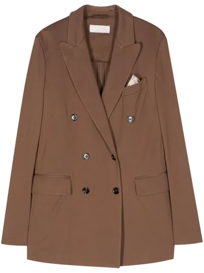 Circolo 1901 Double-breasted Cotton Blend Jacket With Floral-print Pocket Square In Brown