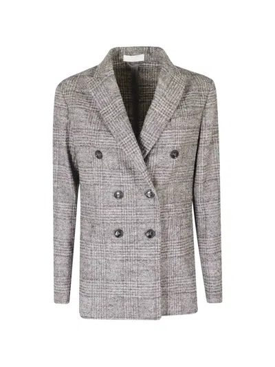 Circolo 1901 Prince-of-wales Checked Double-breasted Blazer In Gray