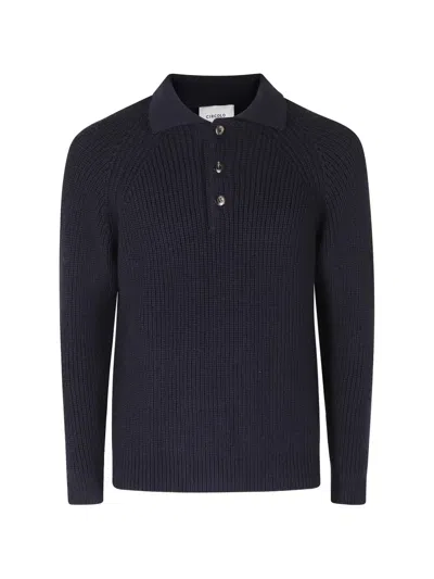 Circolo 1901 Ribbed-knit Raglan-sleeve Polo Shirt In Blue