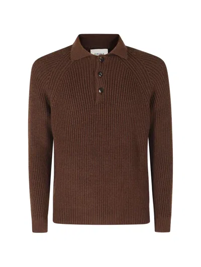 Circolo 1901 Ribbed-knit Raglan-sleeve Polo Shirt In Brown