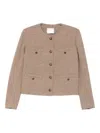 Circolo 1901 Round-neck Tweed Jacket In Brown