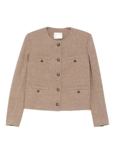 Circolo 1901 Round-neck Tweed Jacket In Brown