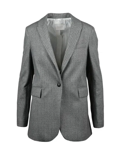 Circolo 1901 Rounded Silhouette Jacket With Notched Lapel And Textured Fabric In Gray