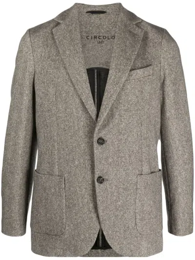 Circolo 1901 Men's Taupe Grey Herringbone Cotton Jacket With Notched Lapels And English Rear Vents For Fw23