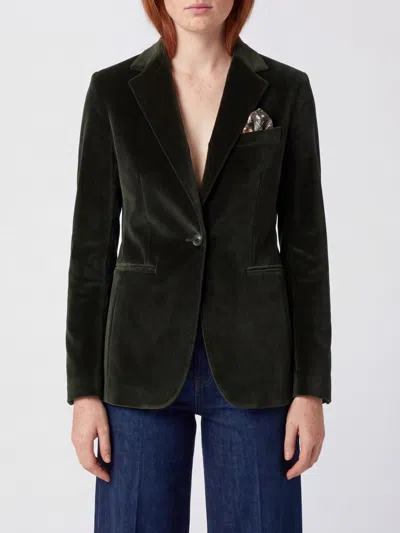 Circolo 1901 Single-breasted Velvet Blazer With Slit Pockets In Green
