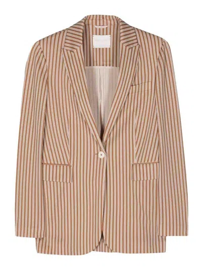 Circolo 1901 Striped Cotton-blend Blazer In Beis