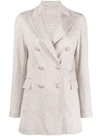 Circolo 1901 Striped Double-breasted Blazer In Brown