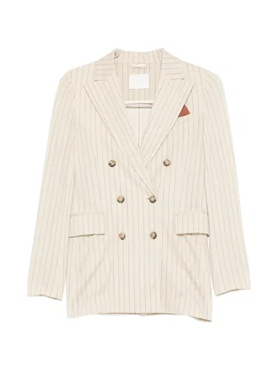 Circolo 1901 Striped Double-breasted Blazer In Neutral