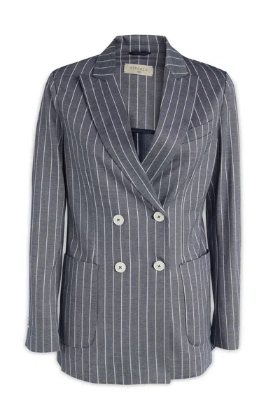 Circolo 1901 Striped Double-breasted Jacket In Blue