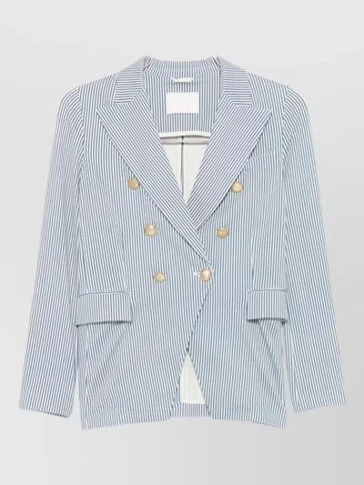 Circolo 1901 Striped Double Breasted Jacket Peak Lapels In Blue