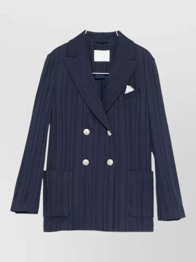Circolo 1901 Striped Double Breasted Long Cotton Jacket In Blue