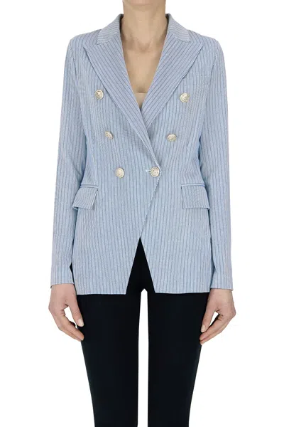 Circolo 1901 Striped Double-breasted Blazer In Black