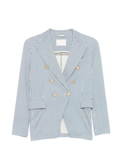 Circolo 1901 Striped Double Breasted Jacket Peak Lapels In Blue