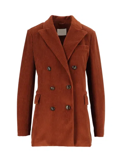 Circolo 1901 Structured Corduroy Double-breasted Blazer In Brown