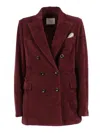 Circolo 1901 Structured Double-breasted Corduroy Jacket With Striped Pocket Square In Burgundy