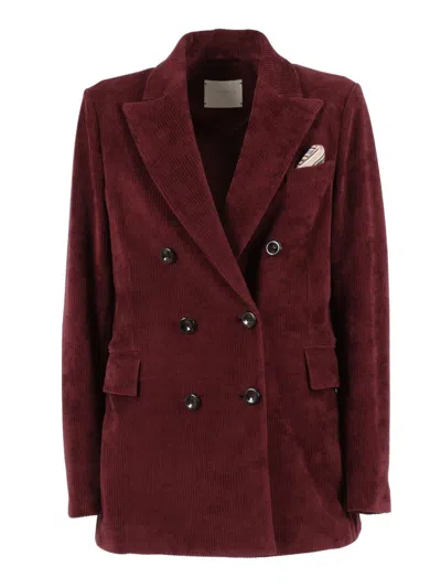CIRCOLO 1901 STRUCTURED DOUBLE-BREASTED CORDUROY JACKET WITH STRIPED POCKET SQUARE