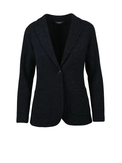 Circolo 1901 Tailored Blazer Jacket In Textured Mixed Wool In Black