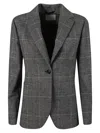 Circolo 1901 Tailored Check Blazer With Notched Lapel And Button Closure In Gray