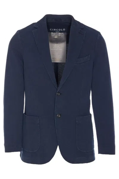 Circolo 1901 Single-breasted Blue Blazer With Honeycomb Texture In Blue Denim