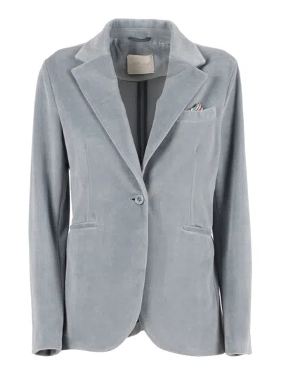 Circolo 1901 Tailored Long Jacket With Velvety Texture In Gray