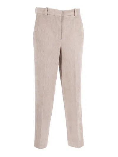 Circolo 1901 Beige Straight-cut Trousers With Vertical Ribbed Texture In Neutral