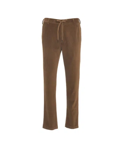 Circolo 1901 Textured Corduroy Trousers With Drawstring Waist And Tailored Silhouette In Brown