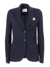 Circolo 1901 Textured Slim Fit Jacket With Classic Lapel And Contrasting Pocket Square In Blue