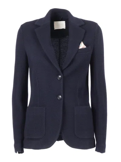 CIRCOLO 1901 TEXTURED SLIM FIT JACKET WITH CLASSIC LAPEL AND CONTRASTING POCKET SQUARE