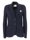 Circolo 1901 Textured Slim Fit Jacket With Classic Lapel And Contrasting Pocket Square In Blue