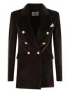 Circolo 1901 Velvet Double-breasted Jacket With Peak Lapels In Brown