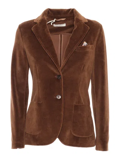 Circolo 1901 Slim Long Jacket With Reverse Neckline In Brown