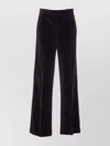 Circolo 1901 Brown Velvet Straight-leg Pants With Mid-rise Waist In Black