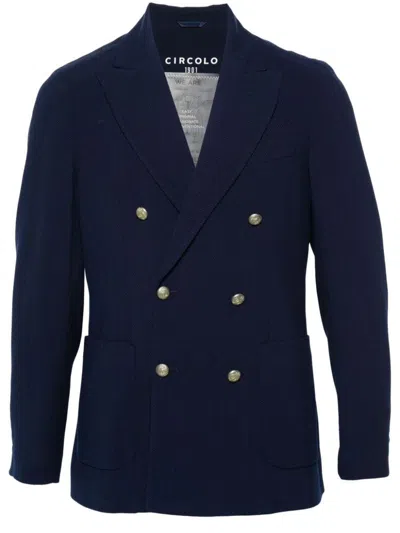 Circolo 1901 Diagonal Wool Double-breasted Blazer In Blue