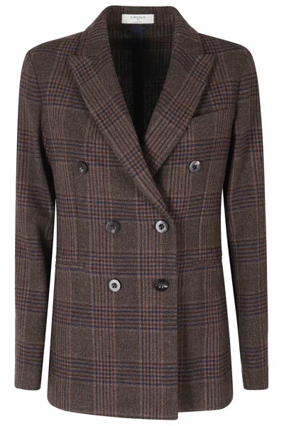 Circolo 1901 Virgin Wool-blend Plaid Double-breasted Jacket In Brown