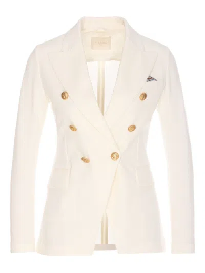 Circolo 1901 White Cotton Double-breasted Blazer In Neutral