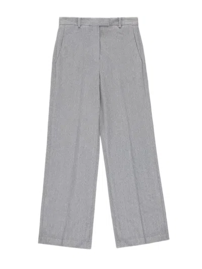 Circolo 1901 Wide-leg Trousers With Herringbone Pattern And High Waist In Gray