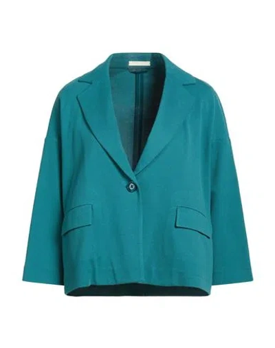 Circolo 1901 Woman Blazer Emerald Green Size 6 Cotton, Elastane In Blue
