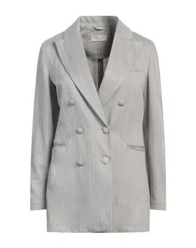 Circolo 1901 Woman Blazer Light Grey Size 12 Linen, Cotton