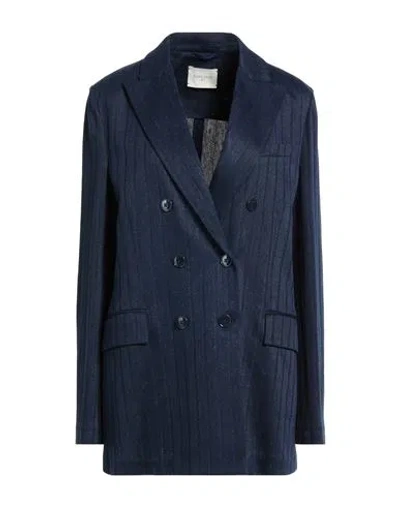 Circolo 1901 Woman Blazer Navy Size 12 Cotton, Linen, Polyamide In Blue