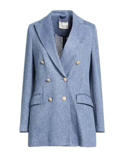 Circolo 1901 Woman Blazer Navy Size 12 Linen, Cotton In Blue