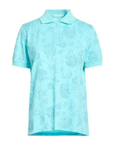 Circolo 1901 Woman Polo Shirt Turquoise Size M Cotton, Elastane In Blue