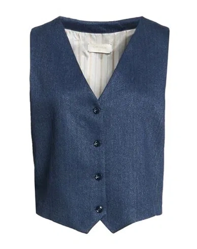 Circolo 1901 Woman Tailored Vest Navy Size 8 Linen, Cotton In Blue