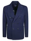 Circolo Cotton-blend Double-breasted Denim Jacket In Blue
