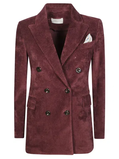 Circolo Double-breasted Corduroy Blazer With Peak Lapels In Multi