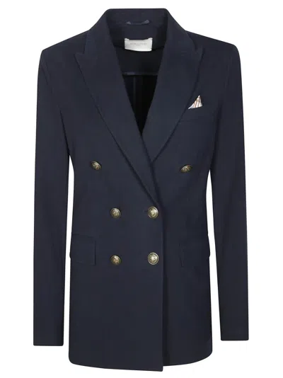 Circolo Double-breasted Tailored Jacket With Notched Lapel In Blue