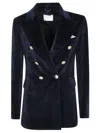 Circolo Double-breasted Velvet Jacket With Gold-tone Buttons In Black